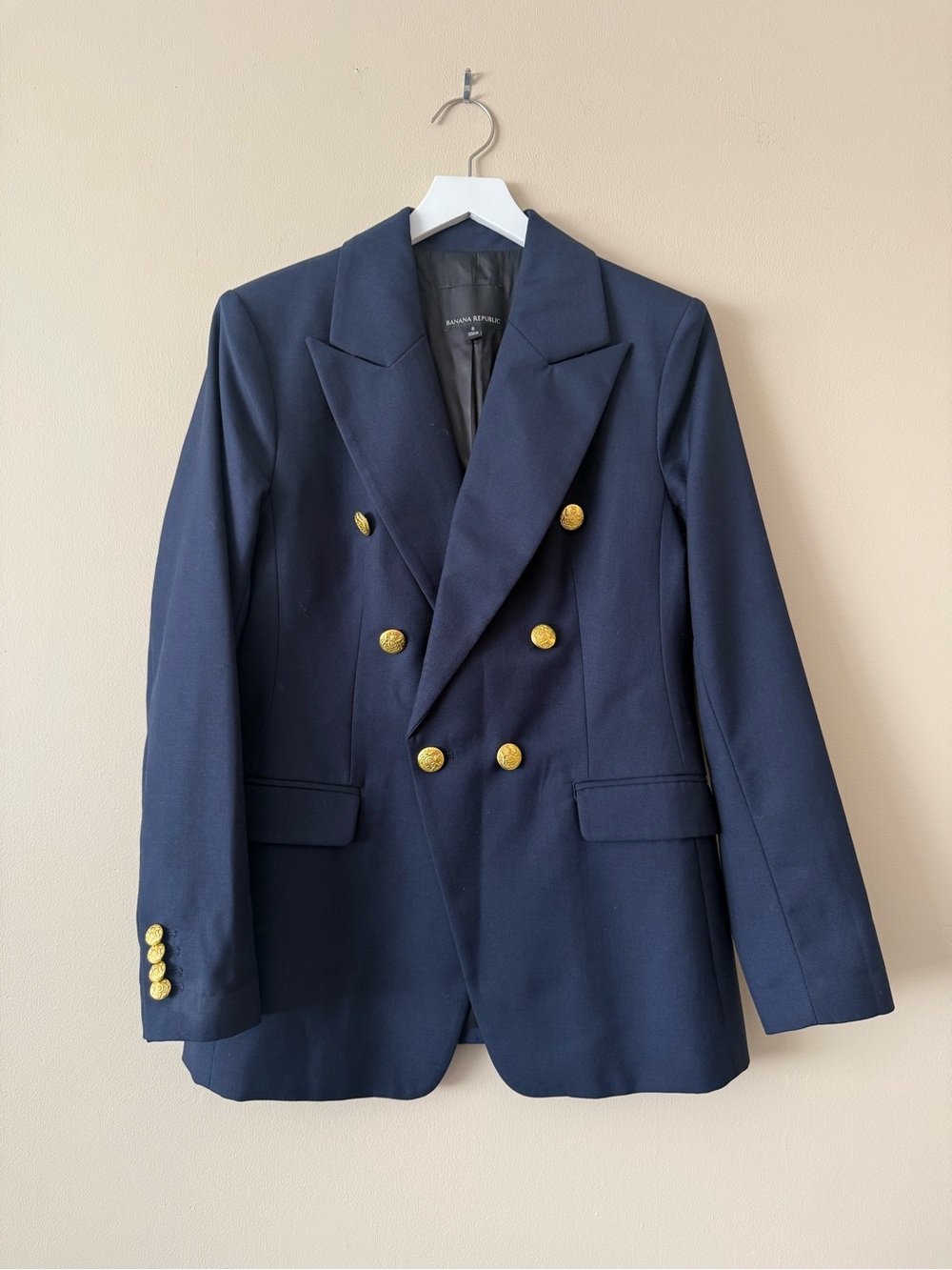 Banana Republic Navy Wool Blazer Gold Buttons Womens 8